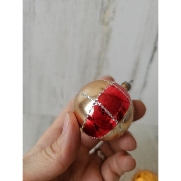 Vintage copper gold indent mini ball Mercury glass glitter ornament unique Xmas - Picture 10 of 16